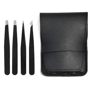 4PCS Black Eyebrow Tweezers Hair Beauty Tilting Puller Stainless Steel Eyebrow Clip Hair Removal Cosmetic Tool