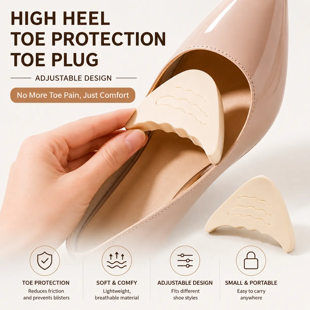 3PCS Adjustable Toe Filler Inserts for High Heels, Soft Shoe Size Reducer Cushions, Prevent Toe Sliding & Relieve Foot Pain