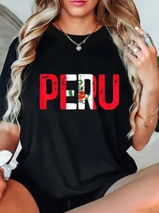 100% Cotton Peru Peruvian Flag Vintage Pride T-Shirt Casual Short Sleeve Shirt