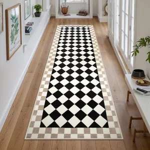 Fashionable Plaid Striped Print Carpet, Checkered Area Rug, Foldable Washable Non-Slip Rug for Living Room Bedroom Kitchen Hallway, Contemporary Style Home Decor