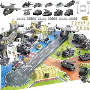 Frontoytall Military Base Toys Set Including Airplane, Tank, Truck, Helicopter, Fighter Jet, Army Men Action Figures, Watchtower, Battle Mat & Accessories, Military Combat Army Toys for Boys Age 3-12