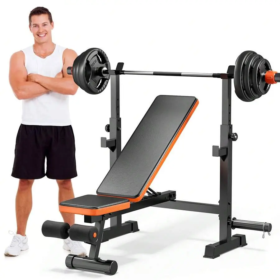 5-in-1 Weight Lifting Bench, Heavy Duty Steel Frame with Adjustable Backrest for Unisex Home Gym Strength Training, 770 lbs Capacity, Full Body Workout, Compact, Resistance Training, Deep Squat Machine Weight Lifting, Mini Gym, Functional