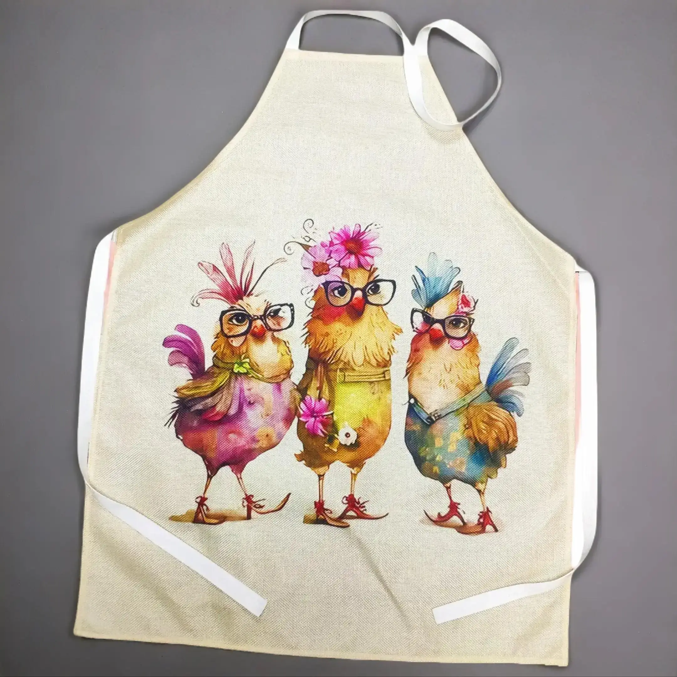Chicken & Flowers Pattern Novelty Cooking Aprons, 1 Count Adult Size Sleeveless Kitchen Apron for Home Cooking & Cleaning, Household Items, Pastel Wor