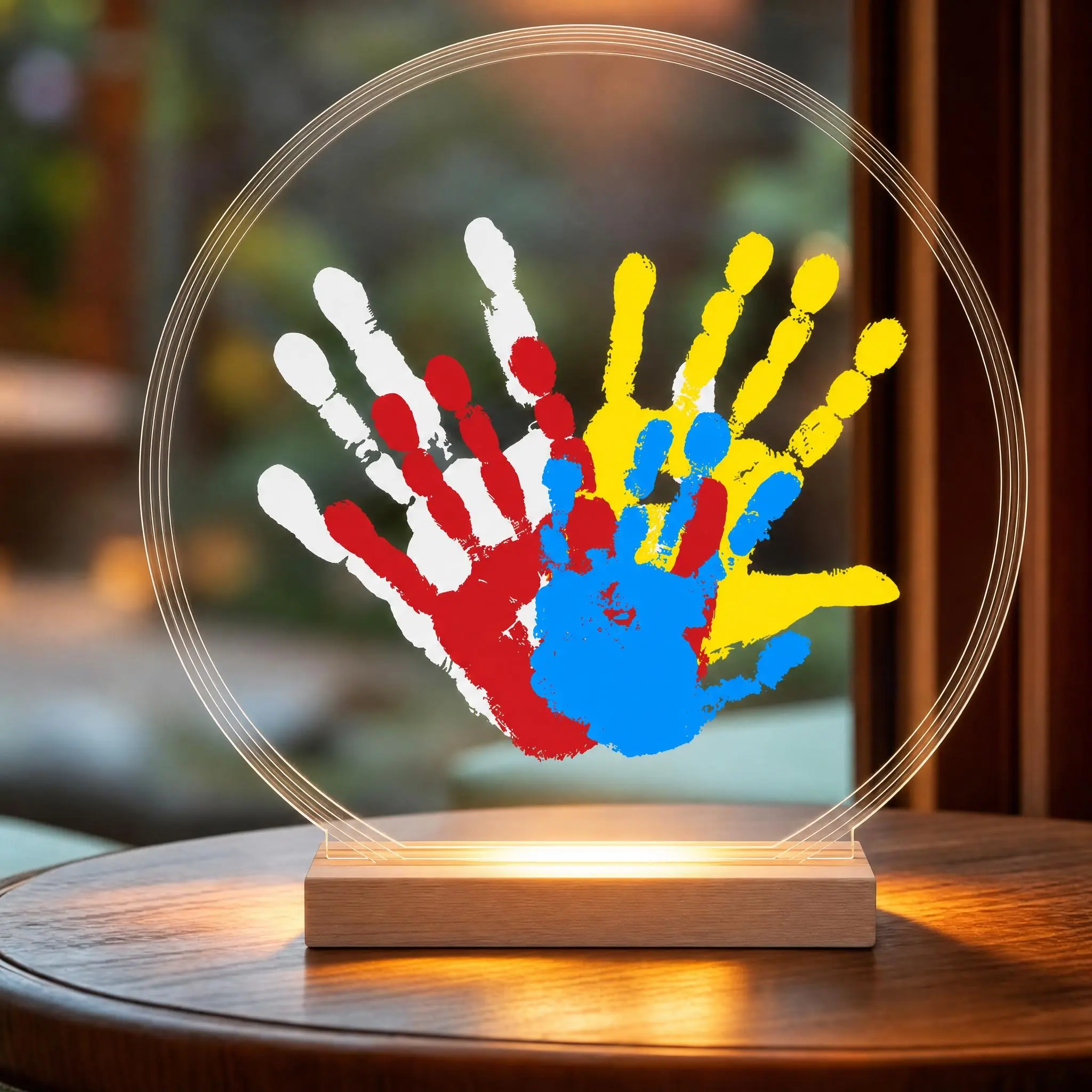 lighted Family Handprint Kit with Light, Baby Hand and Footprint Kit, DIY Craft Keepsake, Family Gifts for Mom and father, New Parents, Mother's Day, Adoption, Baby Shower Gifts for Boys & Girls (Round, Nature)