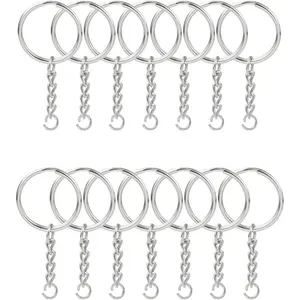 KINGFOREST 50PCS Split Key Ring Kit with Chains & Jump Rings,1-1.2 Inch Silver Nickel Bulk Jewelry Making Supplies for DIY Keychains, Charms, Crafts