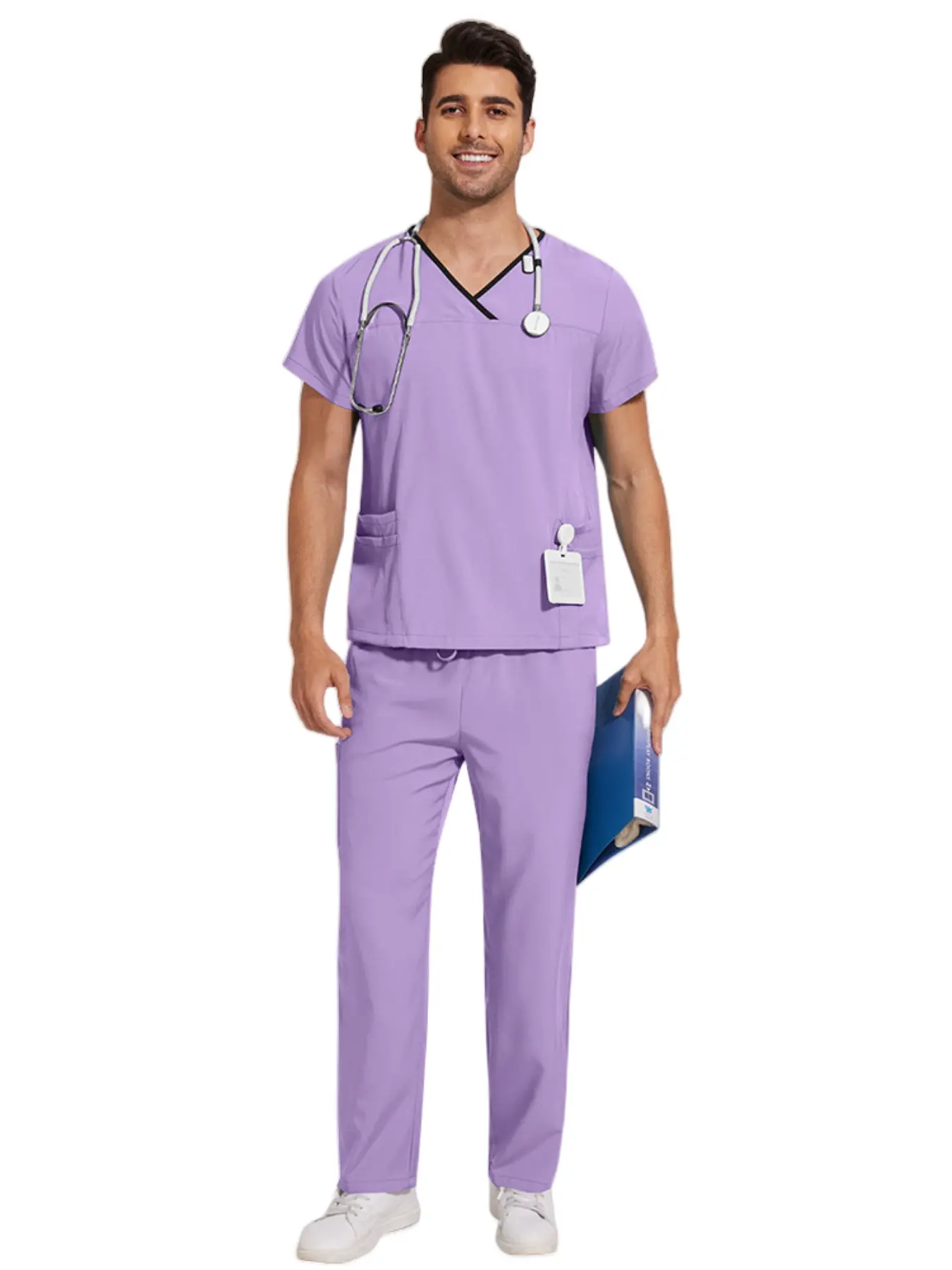 Breathable & Relaxed Summer Uniform | Unisex Short Sleeve Top with Straight Leg Pants for Maternity Caregivers, Beauty Therapists, Veterinary Teams, and Elderly Care Staff