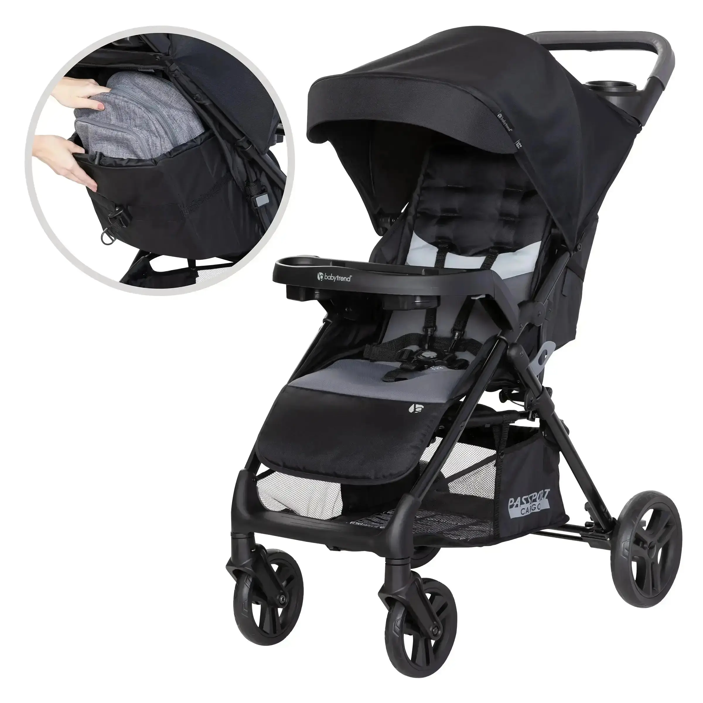 Baby Trend® Passport® Fieldstone Grey Lightweight Compact Cargo Stroller with Comfort Cabin Canopy & Extra-Large Storage Basket Baby Trend® Passport® Fieldstone Grey Lightweight Compact Cargo Stroller with Comfort Cabin Canopy & Extra-Large Storage Basket