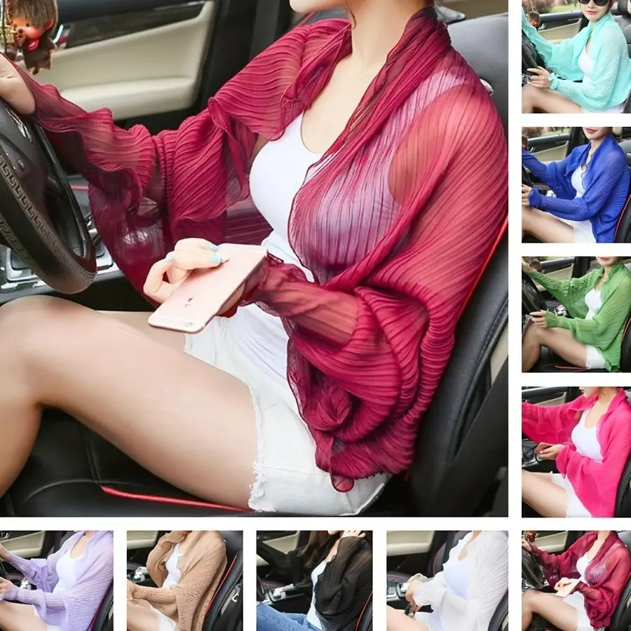 Women's Chiffon Arm Cover Shawls - Sun Protection Wrap with Sleeves, Ideal for Driving, Beach Use
