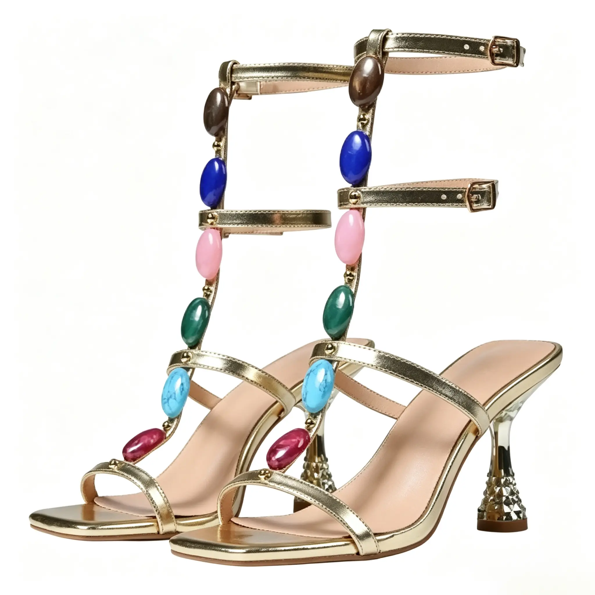 Women's High-Heel Sandals - Colorful Rhinestone Design, Wine Glass Style - Elegant Banquet, Party Footwear - Wedge Shoes for Women, Women Sandals, Heels Shoes For Women