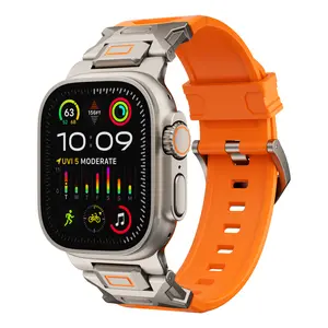 Band for Apple Watch ULTRA 2 & ULTRA - Fluororubber (FKM) Sport Band Metal Connector Band 49mm for Apple Watch Ultra 2/Ultra/Series 10/9/8/7/6/5/4 SE 46mm 45mm 44mm 42mm Rugged Durable Strap Accessories Wearable