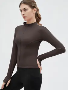 Women's Slim-Fitting Running Sports Jacket, Elastic Long Sleeve Yoga Zip Top, Casual Wear for All Seasons
