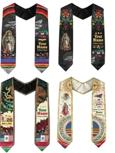 Custom Class of 2026 Graduation Stole - Mexico & USA Flag Hybrid Sash for International Students Serape Style Class of 2026 Sash | Patriotic Grad Accessory