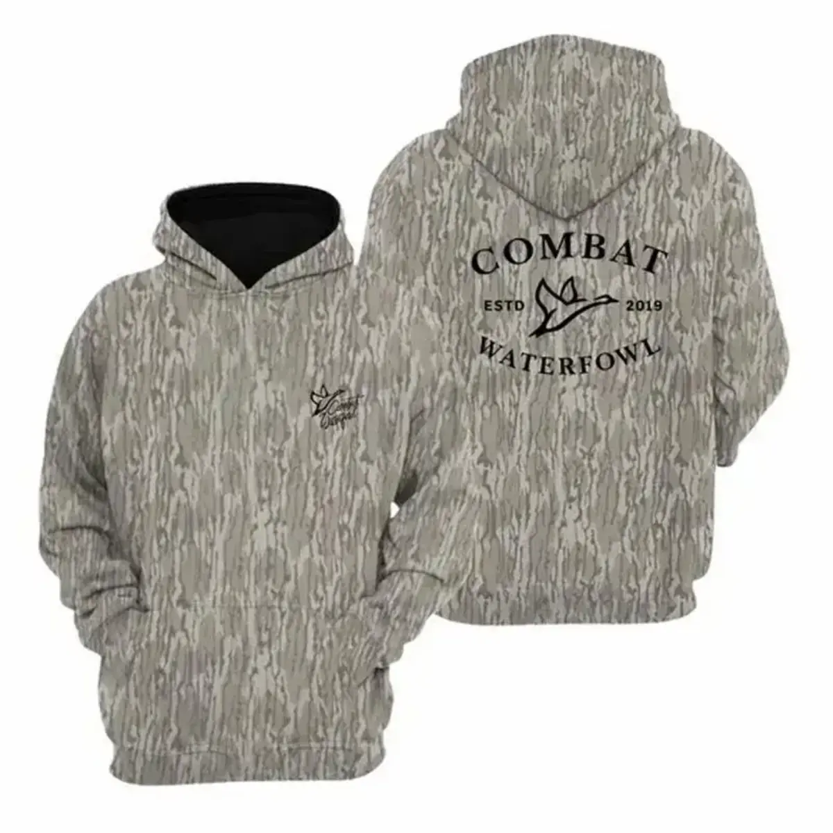 Combat Waterfowl Bottomland Camo 3D Hoodie, Pull Time Men's Hunting Camo Hoodie, Mosy Oakk Bottomland , Vintage 3D , Gift Idea, Gift for Dad or Husband,Perfect For Outdoor Enthusiasts