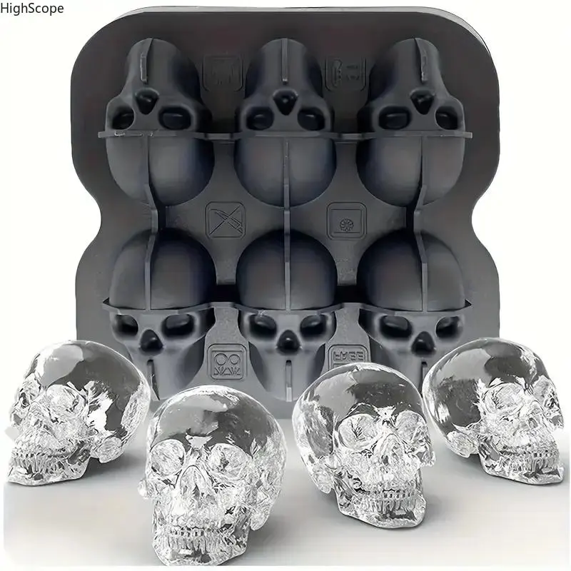 Skull Silicone Ice Cube Tray - BPA-Free Ice Cube Maker & Molds for Whiskey, Creepy Beverage Enhancements, Halloween Parties, Camping Kitchen Use, Ice Molds