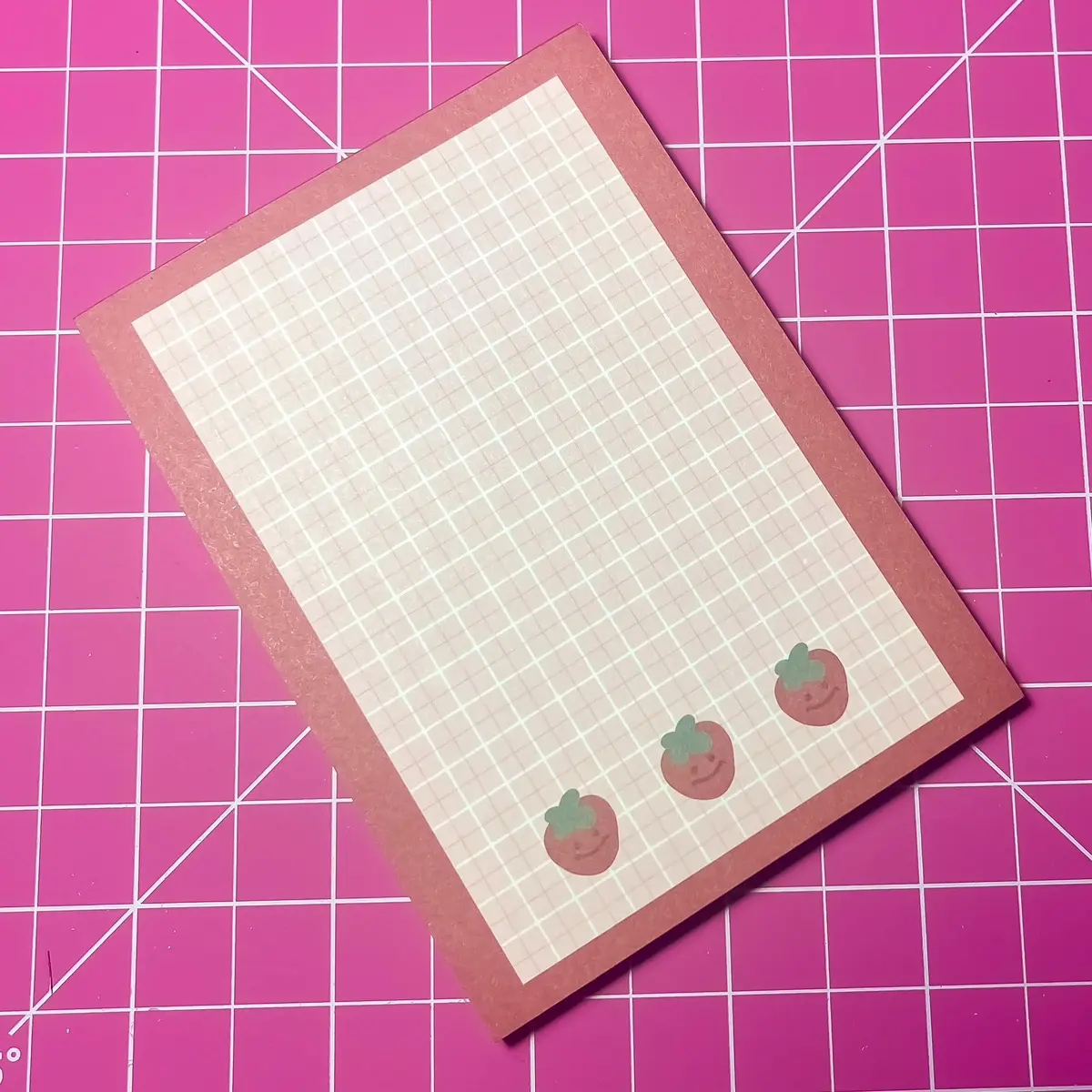 Strawberry Pink Grid Notepad - Kawaii, Cute, Notebook, Memo, Notes, Stationary