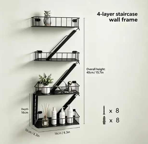 3 Tier Wall Mounted Floating Shelves, Black Metal Wire Wall Storage Organizer with Z-Shaped Bracket, Rustic Industrial Wall Shelf for Bathroom, Kitchen, Bedroom, Living Room, Plant Display sohochic