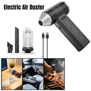 Compressed Air Duster, Handheld Car Vacuum/Air Blower& Pump, 3 Gear Adjustable Electric Air Duster/Car Vacuum Cleaner, Keyboard Duster with LED Light  Air Blower for Computer dust leaf turbo lightweight