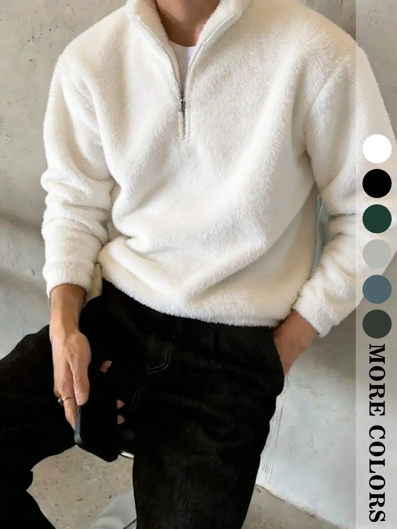 Men's Quarter Zip Fleece Pullover Sweatshirt, Casual Cozy Sweatshirt, Solid Color Plain Long Sleeve, Casual Style, Perfect for Daily Wear and Outdoor Activities