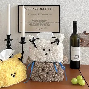 Cute Fluffy Dog Tissue Box Cover – White Plush Puppy Tissue Holder | Adorable Decorative Tissue Box for Bathroom, Bedroom, Office & Car