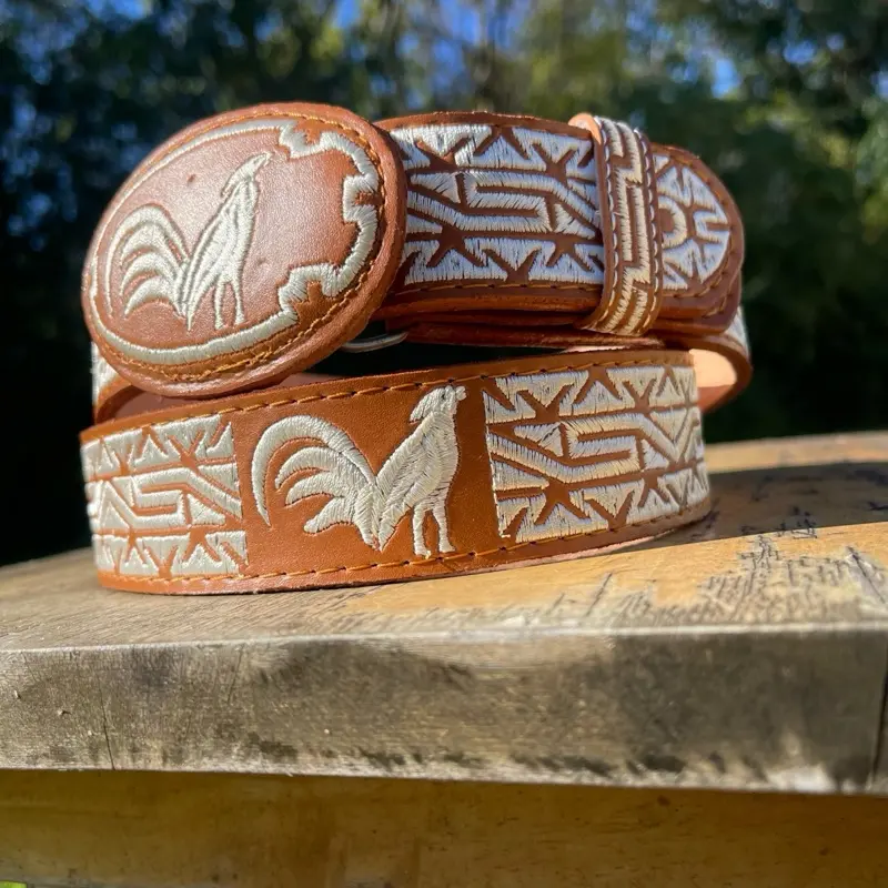 Rooster Embroidered Belt. Men’s Western Cowboy Belt. Genuine Leather Belt. Cinto Vaquero Bordado De Gallo. Cinto De Hombre Charro De Piel.