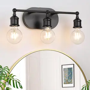 3-Light Upgraded Black Bathroom Light Fixtures, (Bulbs Is Not Included), E26 Base, Modern Brushed Bathroom Lights Over Mirror with Clear Glass Shade,Vanity Lights for Bathroom