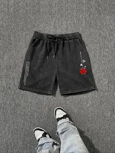 Men's Rose Print Drawstring Waist Shorts, Regular Fit Casual Fashion Comfy Shorts for Summer, Men's Bottoms for Daily Wear, Cotton, Floral Graphic Shorts