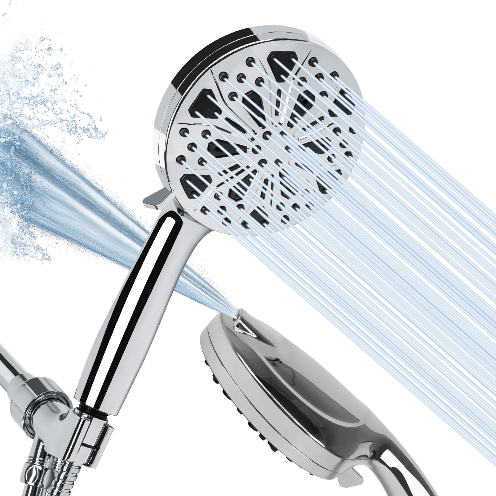 High Pressure Handheld Shower Head 10-Mode with Built-in Power Wash, 5'' Shower Head with 5FT Stainless Steel Hose & Adjustable Bracket, Easy Install, Variable Pressure for Bathroom, Tile, Tub & Pets