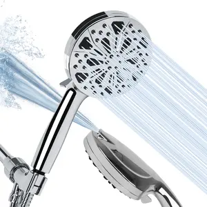 High-Pressure 10-mode 5'' Handheld Shower Head With 5 Ft Stainless Steel Hose And Adjustable Bracket, Built-in Power Wash To Clean Tub, Clean Corner, Tile & Pets