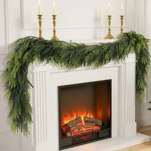 2 Pack 9FT Christmas Norfolk Pine Garland Real Touch Pine Artificial Garlands Faux Greenery Garland Winter Christmas Garland for Table Mantle Fireplace Indoor Outdoor Xmas Decorations