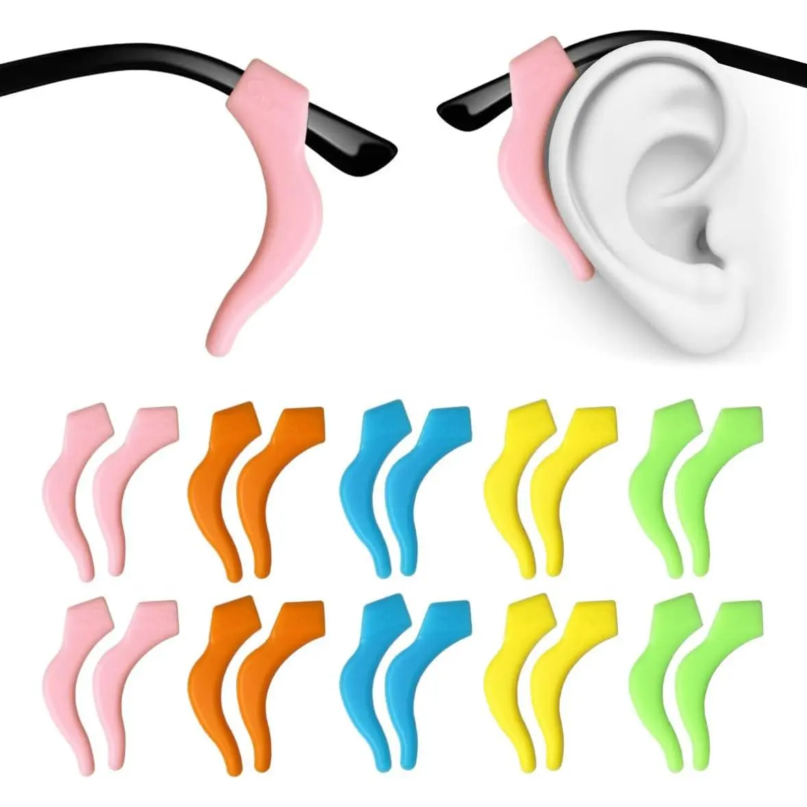 Soft  Eyeglass Ear Hooks, 10 Pairs of Non-Slip Eyeglasses Ear Grips for Glasses, Sunglasses, Reading Glasses