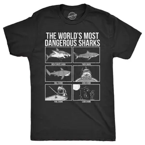 Mens The Worlds Most Sharks T Shirt Funny Card Pool Loan Shark Joke Tee for Guys Mens Funny T Shirts Cool Vintage Fashion Black