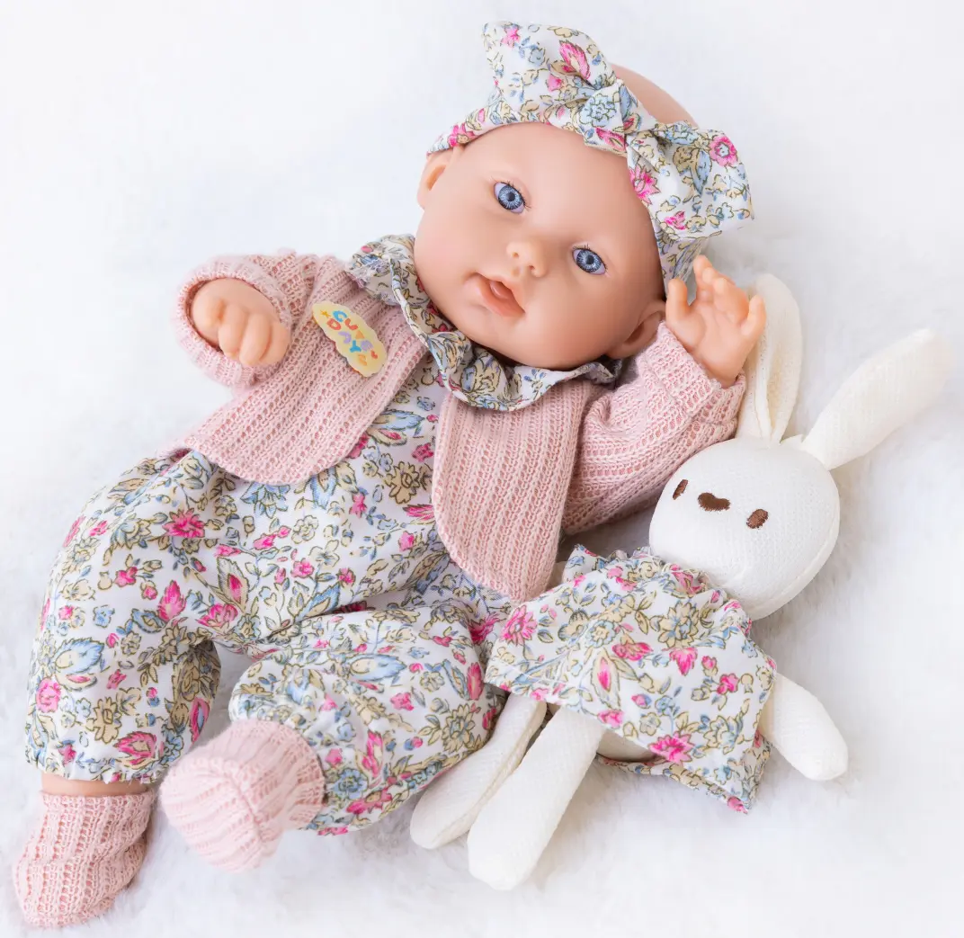 DEARBEI 12in Cute Doll Playset with Pink Dot Clothes, 7-Piece Accessories Including Bottle & Pacifier, Dolls Gifts for 3+ Kids (Packaged in Box), Cute Dolls