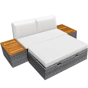 HOMALL Outdoor Daybed Patio Furniture Set Rattan Storage Daybed with Cushion and Side Table