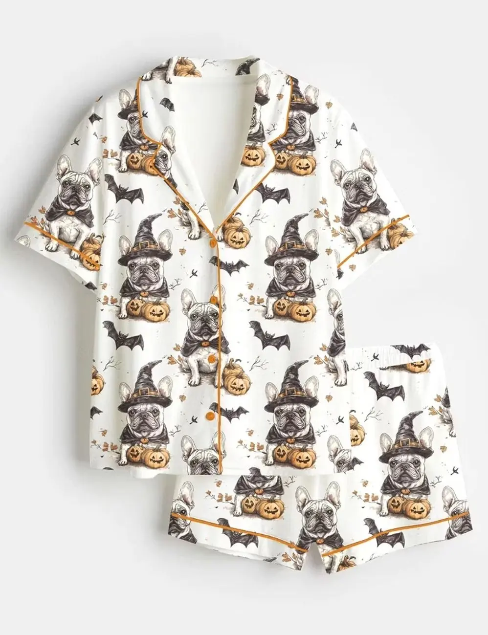 Women’s French Bulldog Halloween Short Sleeve Satin Pajama Set