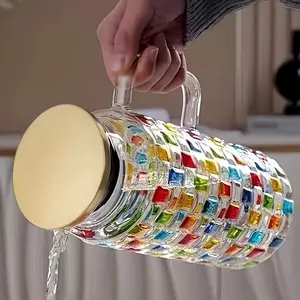 Hand-Painted Colored Glass Cold Water Bottle, 1500ML/50oz Iced Tea Pot, Ideal for Hot/cold Drinks, Perfect for Parties & Weddings, Drinkware