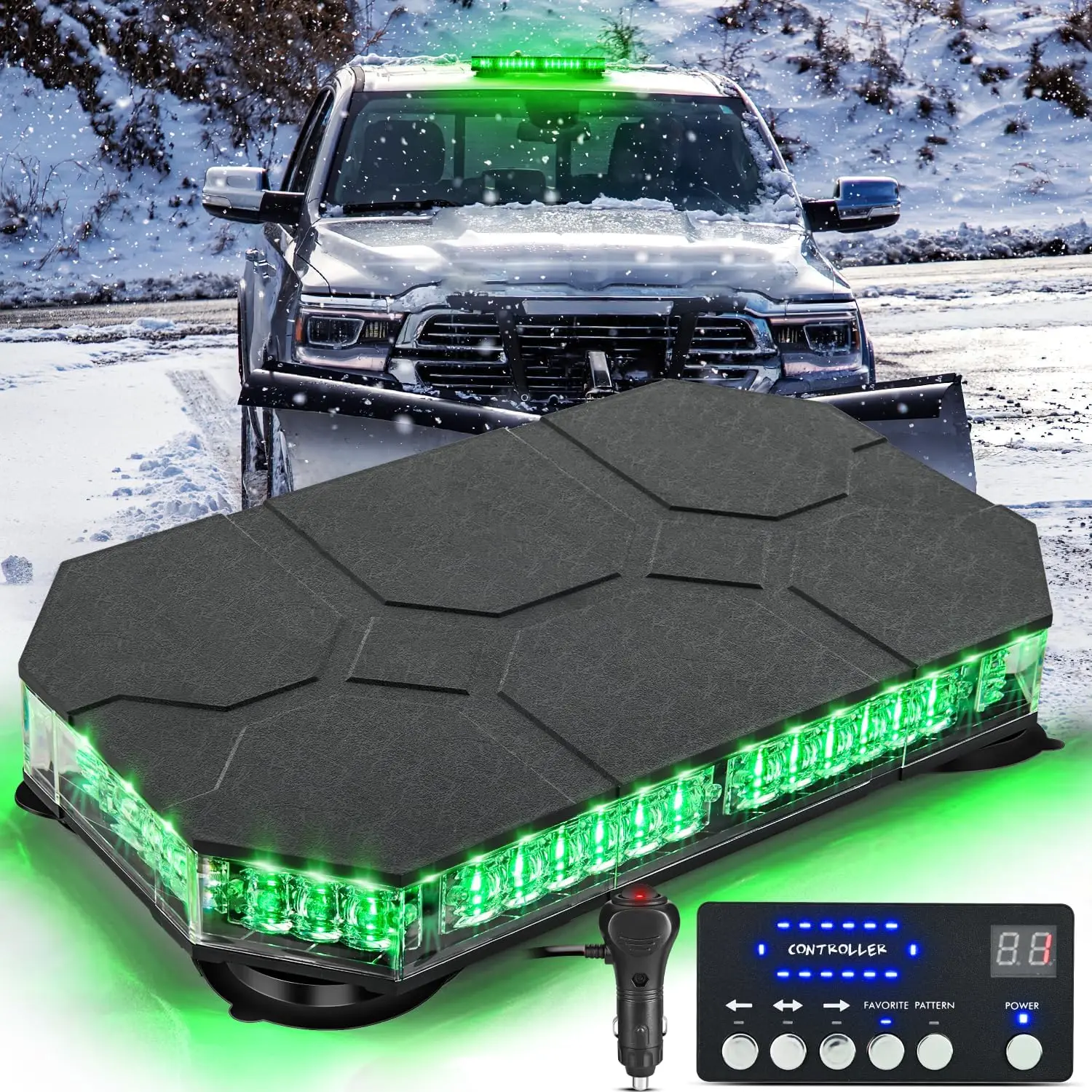 Nilight 42-LED Roof Top Strobe Light Kit - 12V/24V Multi-Patterns Safety Lighting with Control Panel, Magnetic Mount, LED Display, ABS+PC Lens for Trucks, Tractors, Construction Vehicles (Rainy, Foggy Conditions)