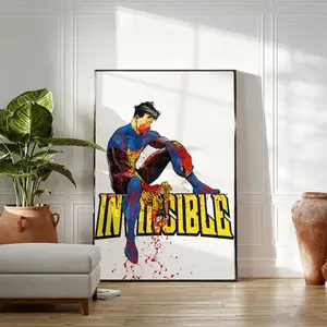Invincible Mark Grayson Bloodied Hero Canvas Print - Artistic Character Art Graphic Prints, Intense Superhero Comic Wall Art Decoration for Living Room, Man Cave