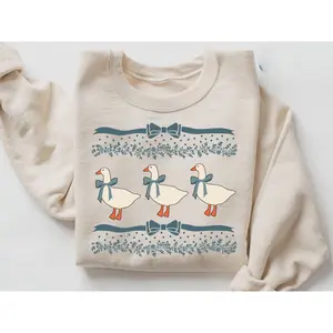 1980s Blue Ribbon Goose With Hearts Ugly Sweatshirt Vintage Original Sweatshirt Bows And Adorable Doodle Hearts Animal Lover, Goose Shirt