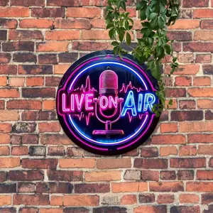 Vintage Round Microphone Design Wall Plaque, Neon Sign Wall Decor, Wall Art for Home Living Room Bedroom Decor, Home Office Decor, Decorative Neon Sign, Home Decor Products