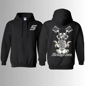 Snap-on 2025 Hoodie Unique Skull and Piston Design Mechanical Art Outfit for Men and Women Black Pullover Ideal for Enthusiasts