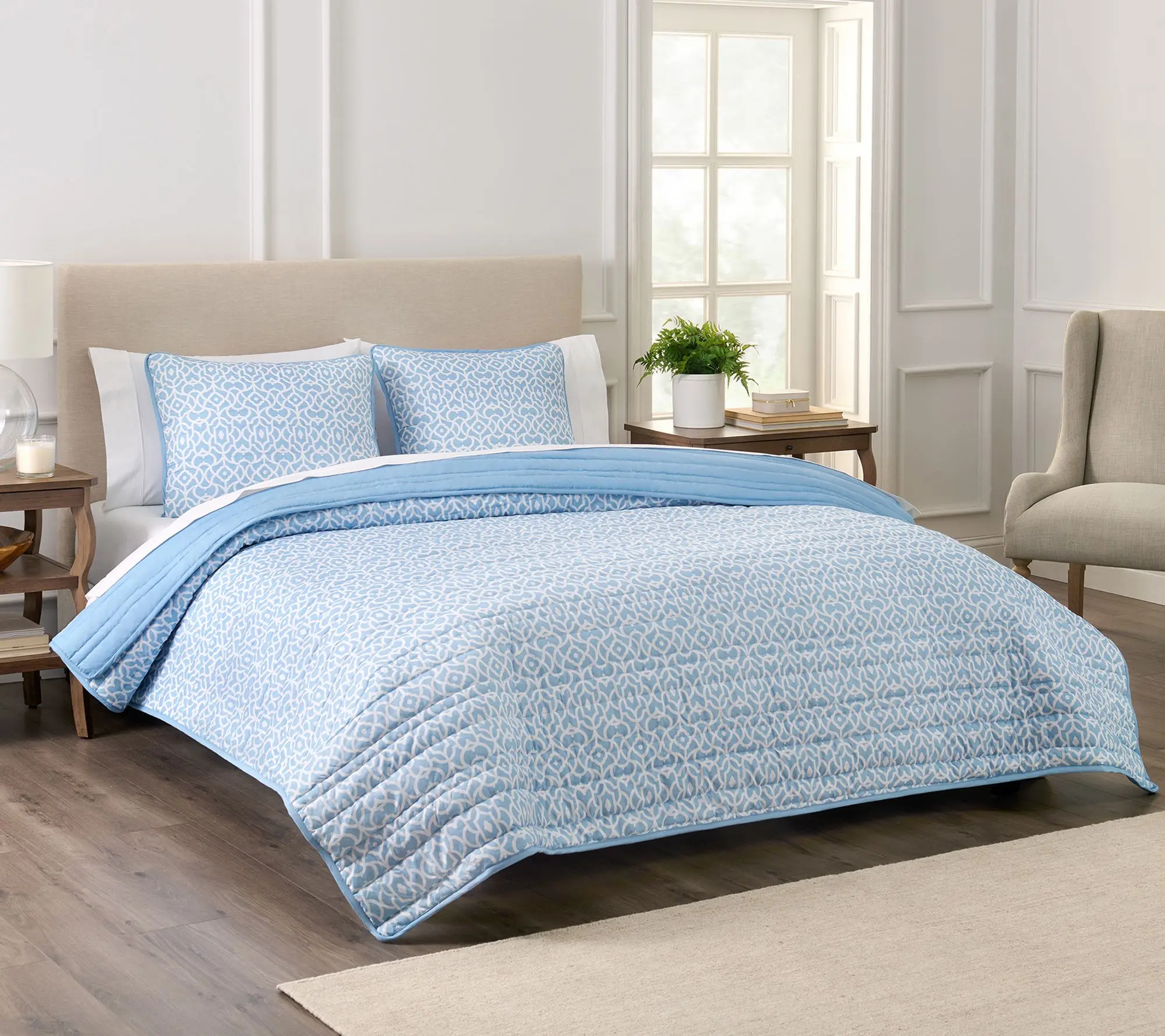 Waverly Kaidyn Microfiber 3PC Quilt Set-Queen Blue Waverly Kaidyn Microfiber 3PC Quilt Set-Queen Blue