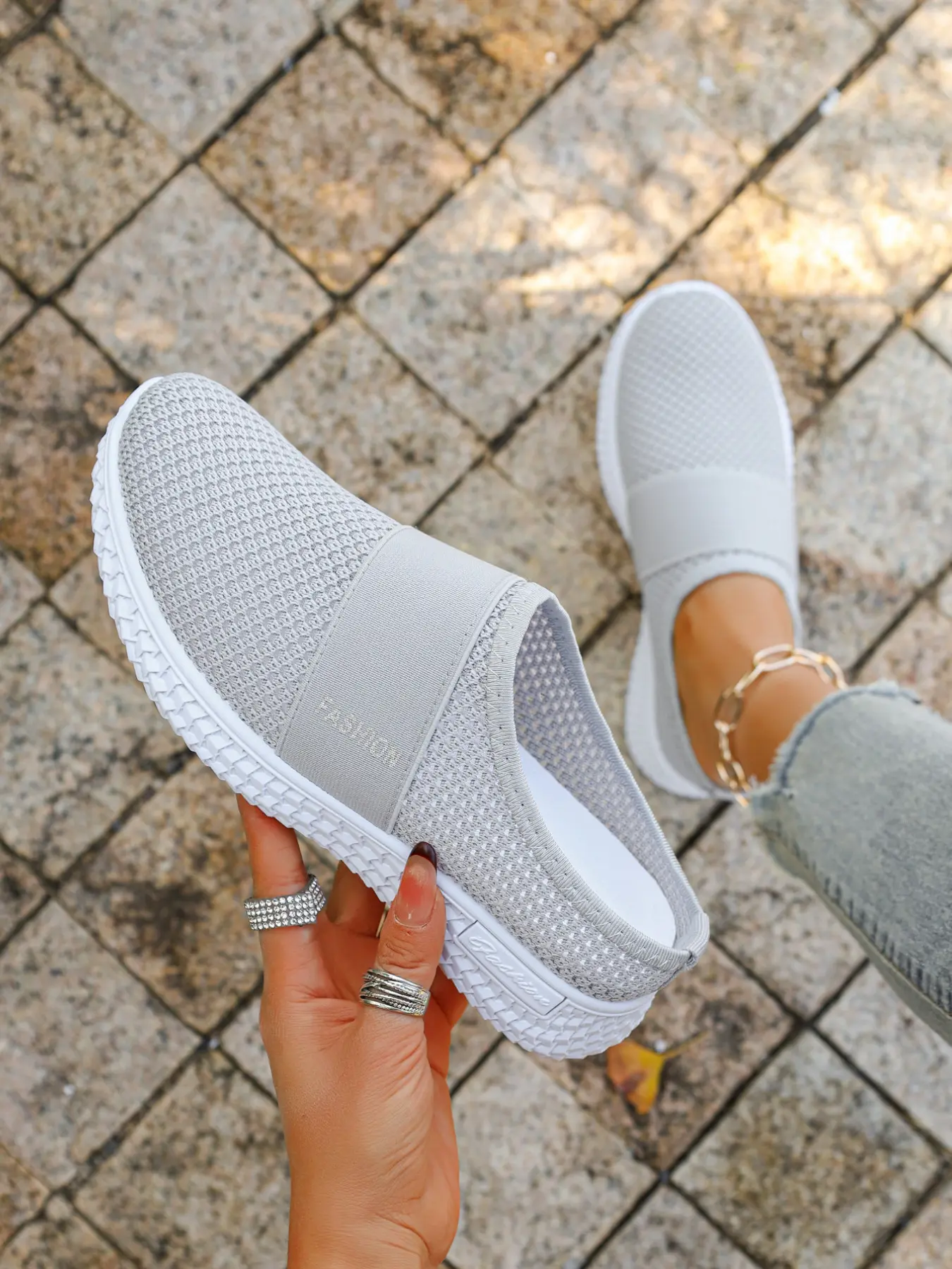 Women's Knit Slip-On Sandals, Breathable Mesh Casual Walking Shoes, Comfortable Daily Wear, Textile Upper, Rubber Sole, Casual Summer Shoes, Summer Footwear