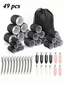 49pcs Hair Curlers and Clips Set with Storage Bag, Heatless Rollers & Clips for All Hair Types, Lightweight No-Heat Curling Kit, Hair Curling Rods, Hair Curling Tool, Heatless Styling Tools