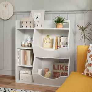 HOME 4-Tier Kids Toy Storage Organizer with Bins,5-Cubby Kids Bookshelf for Storage Books and Toys,Multi Shelf for Playroom,Bedroom,Nurseries,Classroom,Toy Cabinet