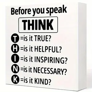 Think Before You Speak Square Decoration, Inspirational Decor for Office Classroom Home Office Bedroom Bookshelf Table Decoration, Plaque Gift, Decorative Plaque