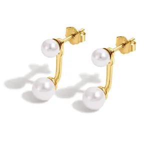 Golden Arc Pearl Earrings