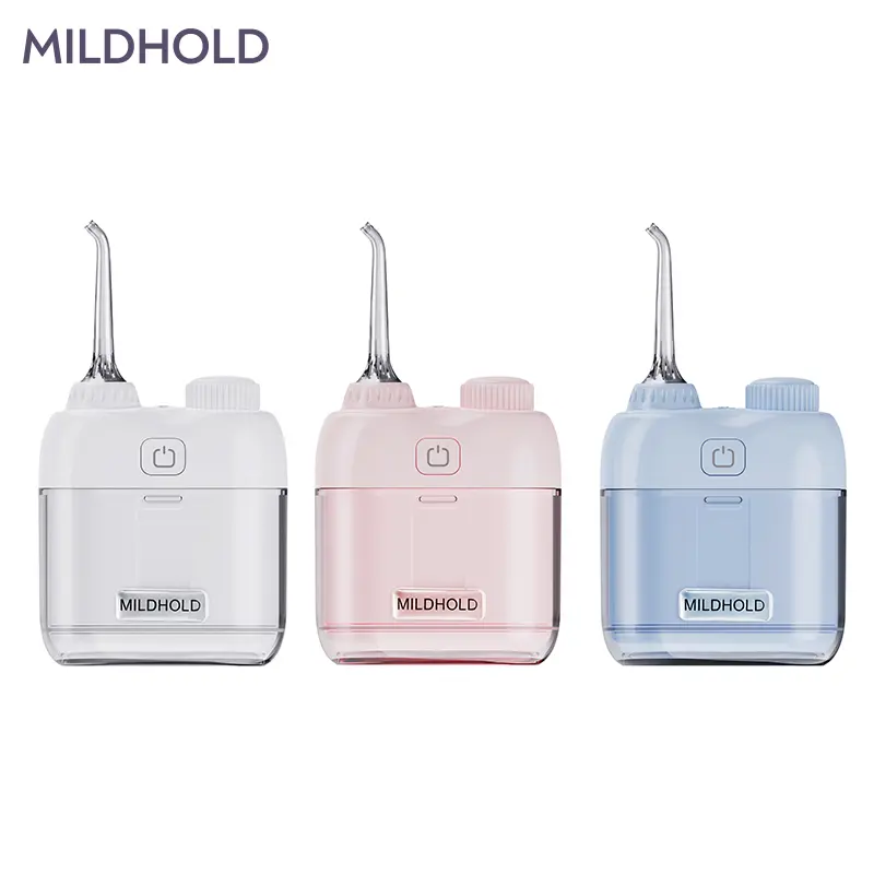 MILDHOLD Mini Cordless Water Flosser, Adjustable Portable Oral Irrigator with 3 Adjustable Cleaning Modes, Foldable Travel Tool, IPX7 Waterproof Rechargeable LED Handle, 80ml Detachable Lightweight Tank, Interchangeable Nozzles