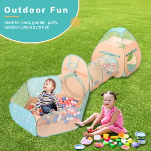 Sumbababy 3 in 1 Play Tent for Kids Tent with Ball Pit & Play Tunnel, Princess Tent For Boy And Girls, Climbing Toys Pop Up Playhouse Indoor Outdoor Game, Perfect Gifts
