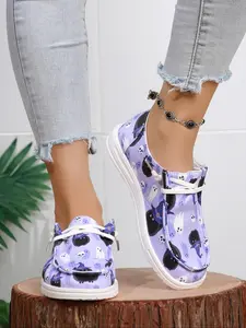 Women's Fashionable Skull Print Lace Up Low Top Graphic Print Sneakers, Casual Comfortable Sports Shoes for Daily Wear, Female All-match Round Toe Shoes for Daily Wear