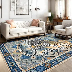 Nordic Living Room Decorative Tiger Pattern Rug, Style Bedside Mat, Anti-Slip Durable Home Carpet, Large Foldable Short Velvet Pad